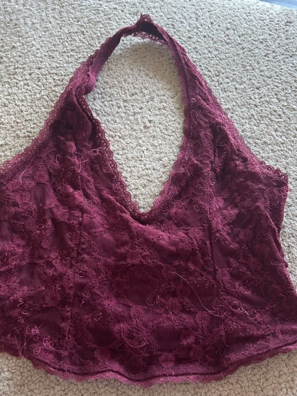 Lace Halter Crop Top in Wine